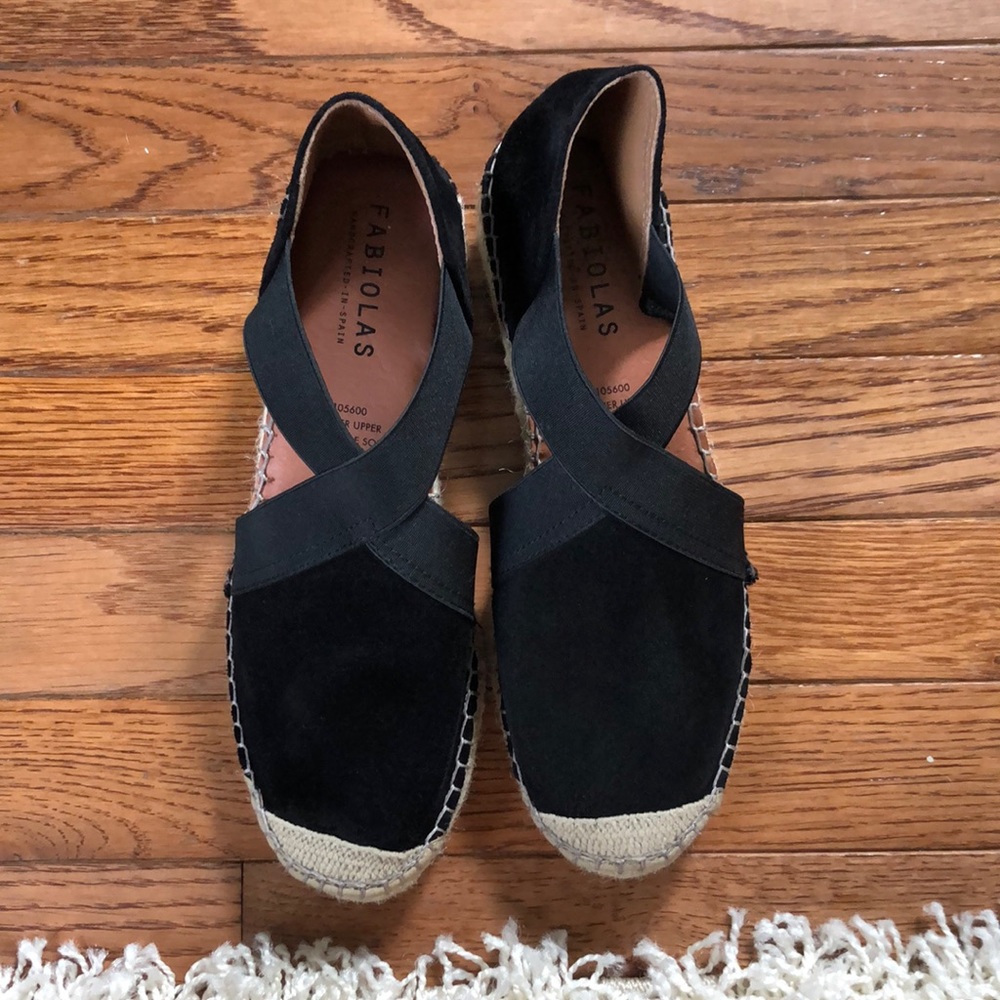 Fabiolas Black Espadrilles Closed Toe Wrap Detail